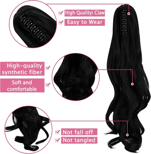 Vista 5 de Fut - Extensiones de pelo largo y lacio con broche, cola de caballo para mujer (21 pulgadas)