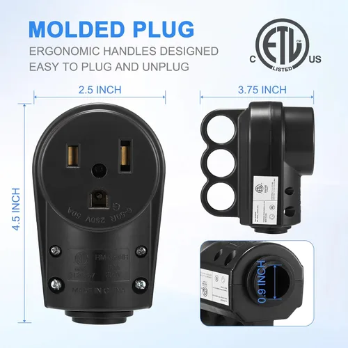 Vista 2 de Receptáculo NEMA 6-50R, 50 Amp 3 clavijas 250 voltios soldador de repuesto enchufe hembra resistente, negro, certificación ETL