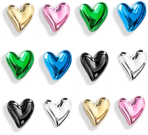Vista 8 de 12 imanes negros para nevera de 0.83 pulgadas, pequeños imanes de corazón para refrigerador, lindo juego de imanes decorativos para el hogar
