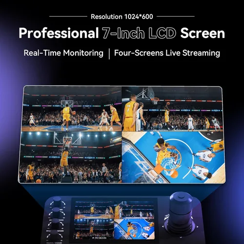 Vista 6 de Tenveo Cámara 4K NDI PTZ AI Humanoide y Face Auto-Tracking HDMI/USB3.0/LAN (PoE) Zoom óptico 20X (*2) y 7 '' LCD Quad-Screen NDI PTZ Joystick