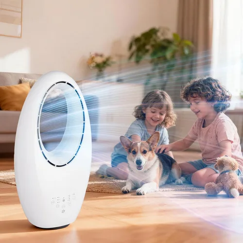 Vista 6 de Bonnlo 22" Bladeless Fan, Smart Bladeless Tower Fan with Mood Lighting, Portable Cooling Fan with Remote, 60°Oscillating Standing Fan with 7.5H