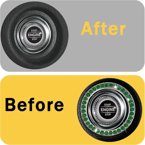 Vista 5 de Bling Car Ring Smblem Sticker, Accesorios Brillantes para Automóvil para Botón de Arranque, Llave de Encendido y Anillo de Perilla Verde