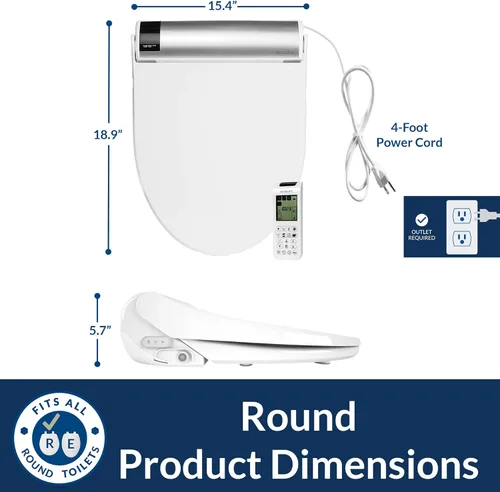 Vista 8 de Bio Bidet BB2000 - Asiento de inodoro inteligente estilo bidé, blanco, redondo, autolimpiante con Hydroflush, calefacción híbrida, control remoto