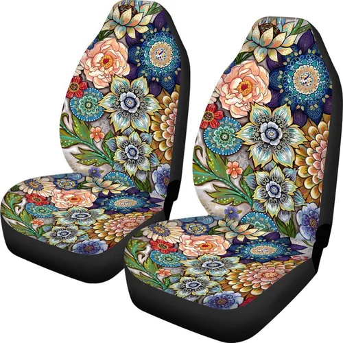 Vista 36 de 2 fundas para asientos delanteros del auto únicamente, diseño 3D colorido y floral para mujeres, accesorios de ajuste universal
