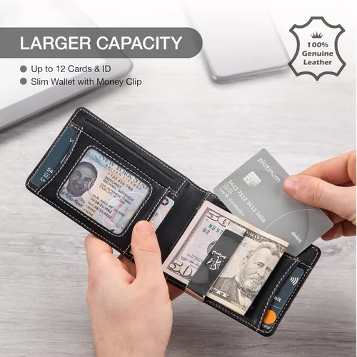 Vista 3 de KONACK Minimalist Wallet For Men with RFID Blocking Front Pocket Bifold Leather Mens Wallet with Gift Box