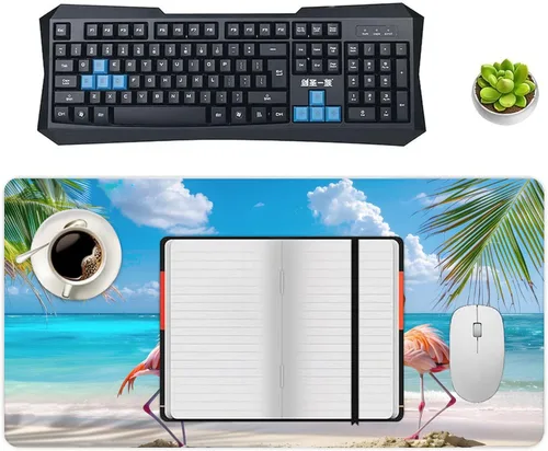 Vista 7 de Large Mouse Pad Beach Flamingos Palm Trees Rubber Base Keyboard Long Gaming Mouse pad Desk Mat Waterproof Non-Slip Protector Laptop Pads for Work