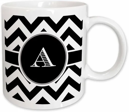 Vista 12 de 3dRose mug_222063_6 Monograma de cheurón blanco y negro inicial A - Taza azul de dos tonos, 11 oz