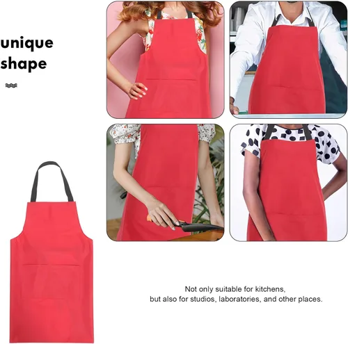 Vista 3 de SOLUSTRE Waterproof Kitchen Apron for Men and Women with Large Pocket Red Pvc Cooking Apron for Indoor Cooking and Restaurant Use