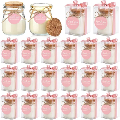Vista 10 de MTLEE Juego de 20 velas de boda para invitados, color verde salvia, velas de agradecimiento, tarros de vidrio a granel, cera de soja perfumada