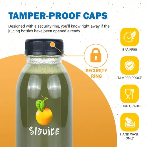 Vista 4 de Holotap 42 Pzas Botellas de Plástico para Jugo de 8 OZ con Tapas, Botellas de Plástico Desechables Transparentes Vacías a Granel con Tapas Blancas a