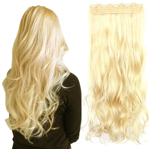Vista 18 de iLUU Extensiones de cabello sintético de 24 pulgadas, 4.23 onzas, color negro, 5 clips, extensiones de cabello sintético resistentes al calor