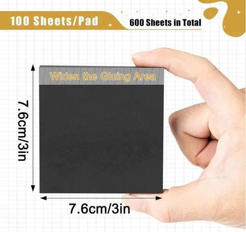 Vista 2 de 600 hojas de notas adhesivas negras de 3 x 3 pulgadas, amplían el área adhesiva, 6 blocs de notas súper autoadhesivas, 100 hojas/bloc, almohadillas
