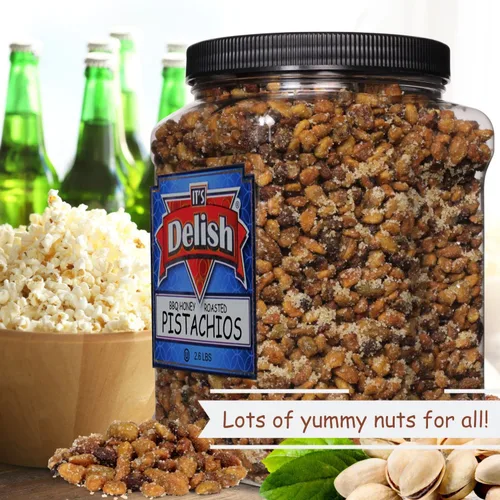 Vista 5 de It's Delish - Pistacho asado con miel para barbacoa (cáscara, sin cáscara) contenedor jumbo reutilizable de 2.6 libras, pistacho gourmet