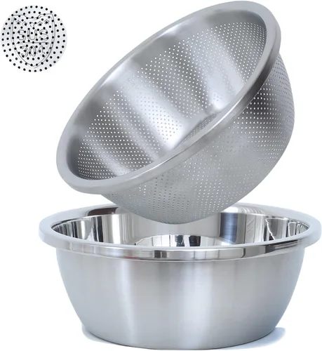 Colador microporoso de acero inoxidable 304, gran capacidad de 1.5 cuartos de galón con tazón de mezcla para lavar verduras, frutas y arroz y para