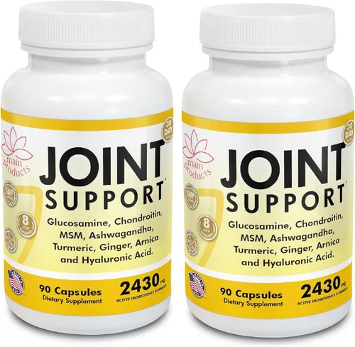 Glucosamina, condroitina, MSM, ácido hialurónico, Ashwagandha, cúrcuma, jengibre, árnica, suplemento de apoyo articular, micronizado, 2430 mg,