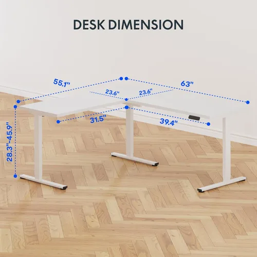 Vista 145 de FLEXISPOT Escritorio de esquina profesional con motor dual en forma de L, escritorio eléctrico de pie, escritorio de pie con altura ajustable, mesa