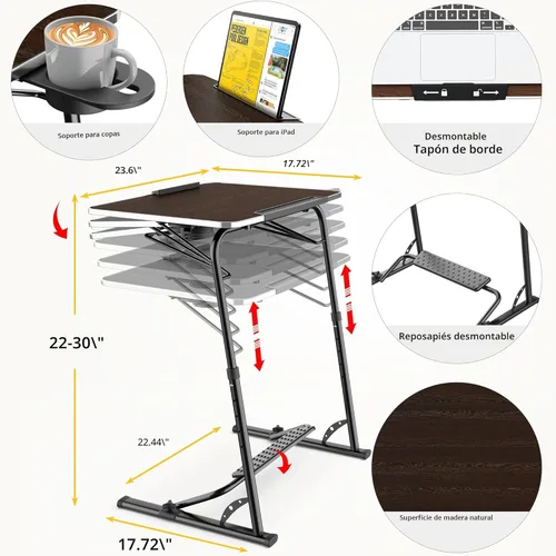 Vista 2 de FoldWise - Mesa plegable mejorada para TV y portátil - Extra grande y resistente, mesa para sofá, altura y ángulo ajustable para cena, trabajo y TV