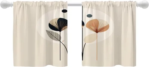 Shrahala Floral Abstract Design Tier Curtains for Kitchen Windows, Minimalist Flower Illustration Window Curtain Panels Multilayer Polyester