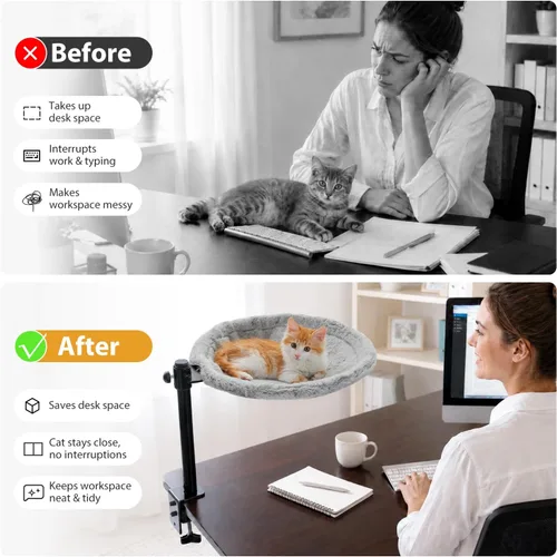 Vista 4 de PAWZ Road Hamaca para cama de escritorio para gatos con rotación de 360° y Gris