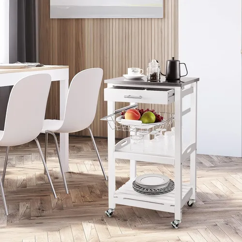 Vista 2 de GLACER Isla de cocina sobre ruedas, carrito de isla de cocina rodante con parte superior de acero inoxidable, carrito de almacenamiento con ruedas