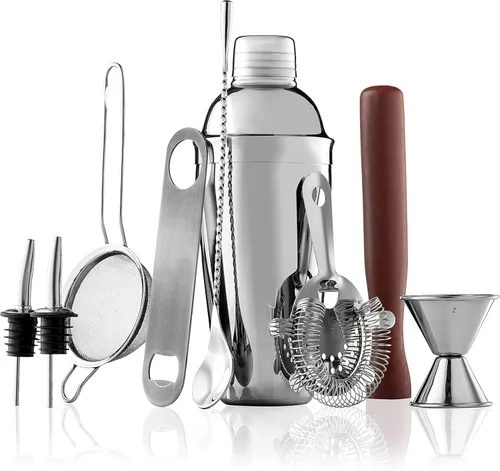 FineDine Juego de coctelera de acero inoxidable, kit de camarero de 10