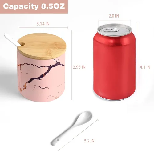 Vista 2 de Porcelain Condiment Jar, Ceramic Salt and Sugar Container with Lids and Spoons, MEKY Pottery Cruet Pot with Wooden Tray for Serving, Home, Kitchen