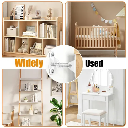 Vista 7 de Paquete de 6 anclajes para muebles a prueba de bebés, kit de seguridad con correas antipunta para evitar que el tocador, estantería, gabinete se