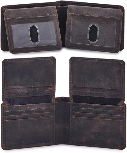 Cartera de piel auténtica para hombre, con bloqueo RFID, funda para tarjetas de alta capacidad con 2 ventanas de identificación en caja de regalo,