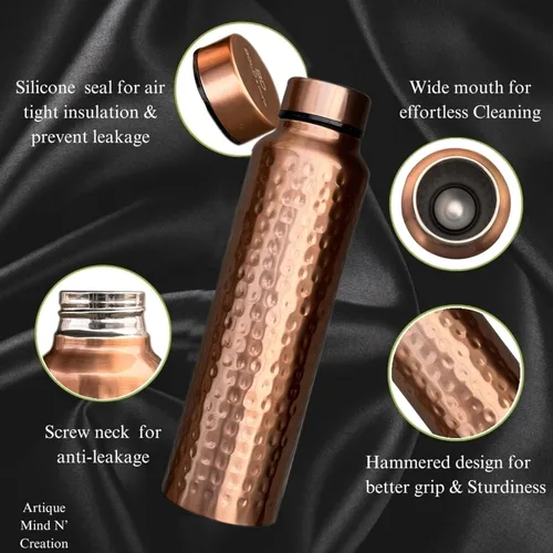 Vista 6 de Botella de agua de acero inoxidable chapada en cobre Botella de agua deportiva de acero inoxidable de una sola pared no aislada de 32 onzas