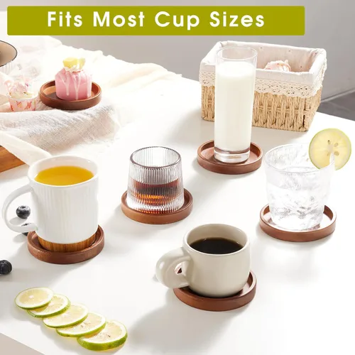 Vista 6 de Juego de 6 posavasos de madera con soporte - Posavasos de mesa de café para bebidas, decoración moderna del hogar, juego decorativo para mesa