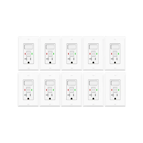 Vista 68 de Salida de receptáculo GFCI eléctrica Greencycle de 15 amperios, paquete de 5 salidas GFCI con indicador LED, resistente a la intemperie, grado