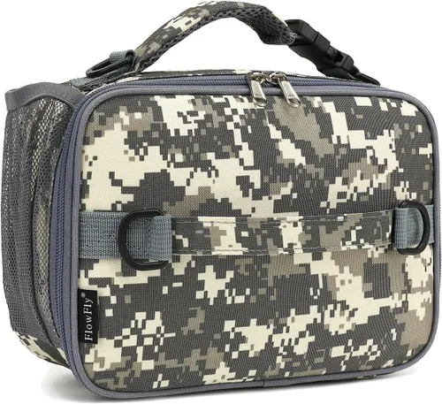 Vista 26 de Flowfly - Lonchera para niños, bolsa escolar aislada duradera con correa de hombro y soporte para botellas, minihielera térmica resistente al agua