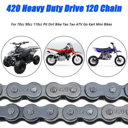 Vista 3 de YOXUFA Cadena de transmisión 420, 120 eslabones resistentes para 50 cc, 70 cc, 90 cc, 110 cc, 125 cc, CRF150, Grom, YZ80, SSR, KLX, NST, SDG