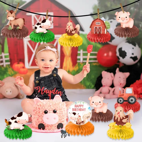 Vista 6 de 9 centros de mesa de panal de granja con temática de cumpleaños, decoración de mesa de animales de granja, decoración de mesa, regalos para niños
