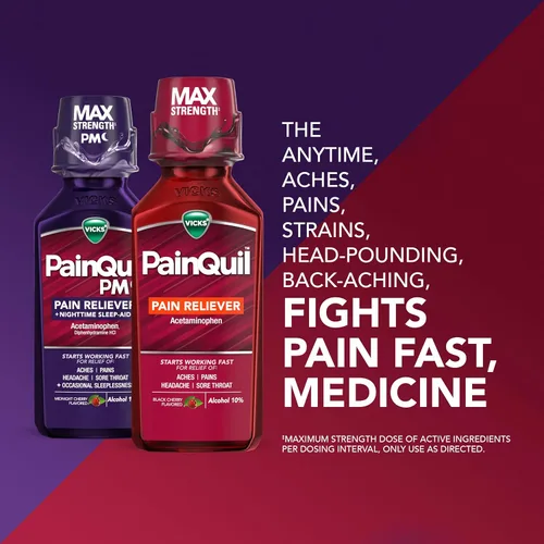 Vista 6 de Vicks PainQuil & PainQuil PM - Líquido para aliviar el dolor, 1000 mg de acetaminofeno, 2 x 12 oz