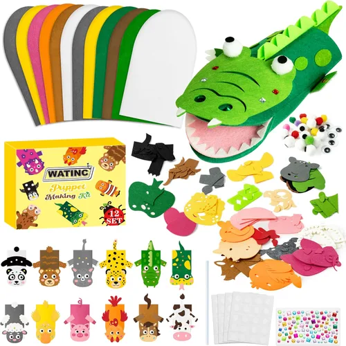 Vista 10 de WATINC Kit de fabricación de marionetas de mano de 12 piezas, calcetines de fieltro para manualidades, juguetes creativos de bricolaje para hacer