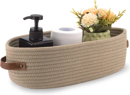 Vista 14 de Cesta pequeña tejida de cuerda de algodón para papel higiénico, cestas para organizar, cesta decorativa para decoración boho, pequeña cesta de Blanco