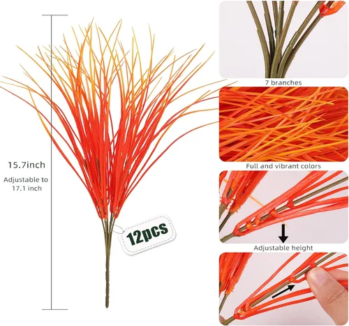 Vista 2 de Selecciones de Otoño, Tallos de Hierba de Plantas Falsas, Hierba Artificial de Mono, Hierba de Cebolla Falsa, Vegetación de Otoño al Aire Libre