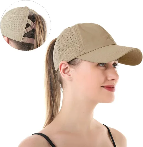 Vista 7 de HGGE Gorra de béisbol ajustable para mujer, diseño de moño desordenado, de secado rápido