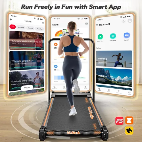 Vista 7 de Under Desk Walking Pad Treadmill with Handle Bar, 4 in 1 Compact Portable Treadmill for Home Small & Office, 3.0HP Foldable Walking Pad with APP