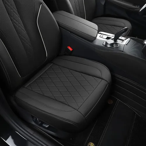 Vista 10 de Paquete de 2 fundas de asiento inferiores para automóviles, de piel sintética de lujo, protector de cojín para asientos delanteros, impermeable