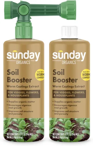 Sunday Soil Booster - Té de fundición de gusanos, mejora la salud del suelo y promueve el crecimiento vigoroso de las plantas, fabricado con