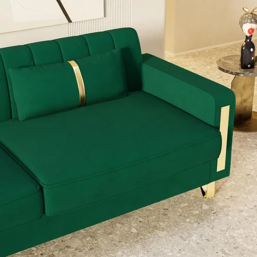 Vista 67 de Sofá moderno de terciopelo de 85.63 pulgadas con patas de metal dorado, tapizado grande de mediados de siglo, moderno, cómodo, sofás de 3 plazas