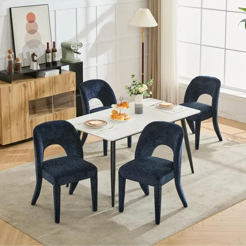 Vista 4 de Set of 2 Dining Chairs with Hollowed-Out Backrest, Chenille Upholstered Desk Chair and Table & Chair Sets for Kitchen and Dining Room,Blue