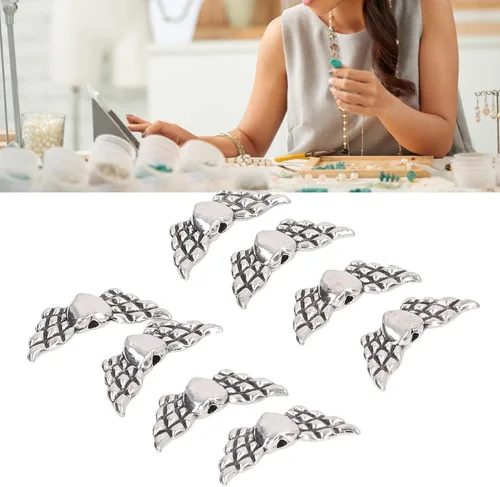 Vista 4 de HEEPDD 50 cuentas de ala de ángel, cuentas espaciadoras de alas para bricolaje hechos a mano, aretes, collares, joyas