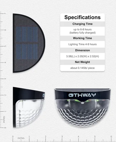 Vista 2 de Luces solares para cercas OTHWAY. Soporte de pared. Iluminación decorativa de cubierta, GY-L6-4Black, 0.26watts, 2.00 volts