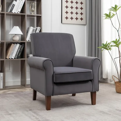 Vista 14 de Sillón clásico con marco de madera de abedul y cómodos reposabrazos enrollados, sillones para sala de estar, dormitorio y decoración de oficina