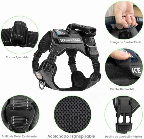 Vista 5 de Cymiler Chaleco de servicio para perro, arnés y correa para perro, arnés ajustable Oxford reflectante con asa para entrenamiento al aire libre Azul