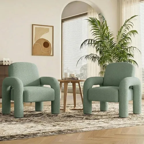 Vista 16 de Dewhut Silla moderna con acento Sherpa, sofá individual tapizado de estilo teddy, silla de lectura acogedora y esponjosa para sala de estar Negro