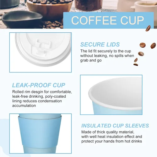 Vista 3 de Patelai 48 piezas de tazas de café desechables de 12 onzas con tapas y asas al por mayor, taza de papel aislada para chocolate caliente para bebidas